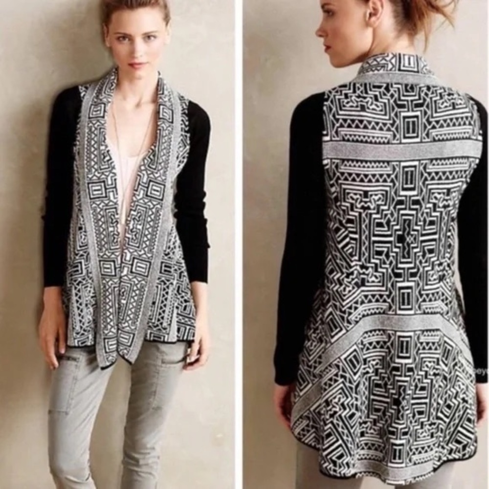 Anthropologie Field Flower Stamped Jacquard Cardigan Sweater Size small